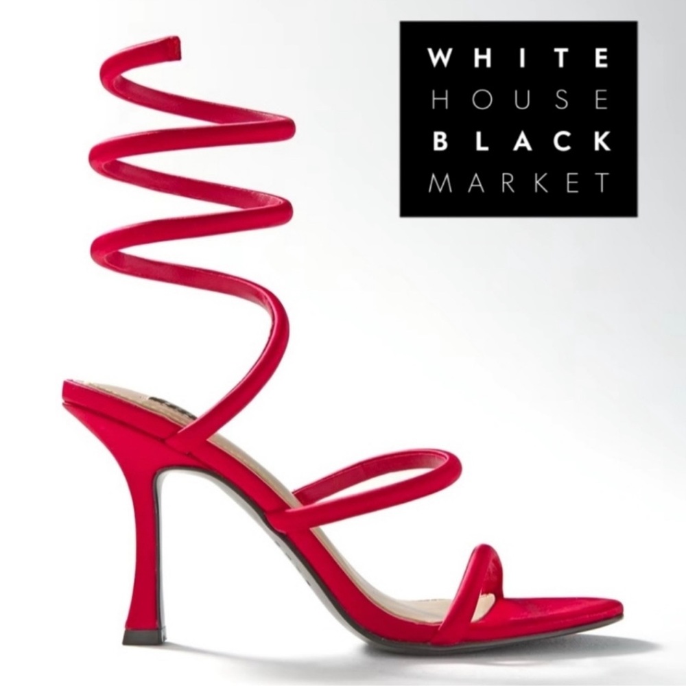 Size 9 White House black market red satin wrap heels. Brand new. Never worn.